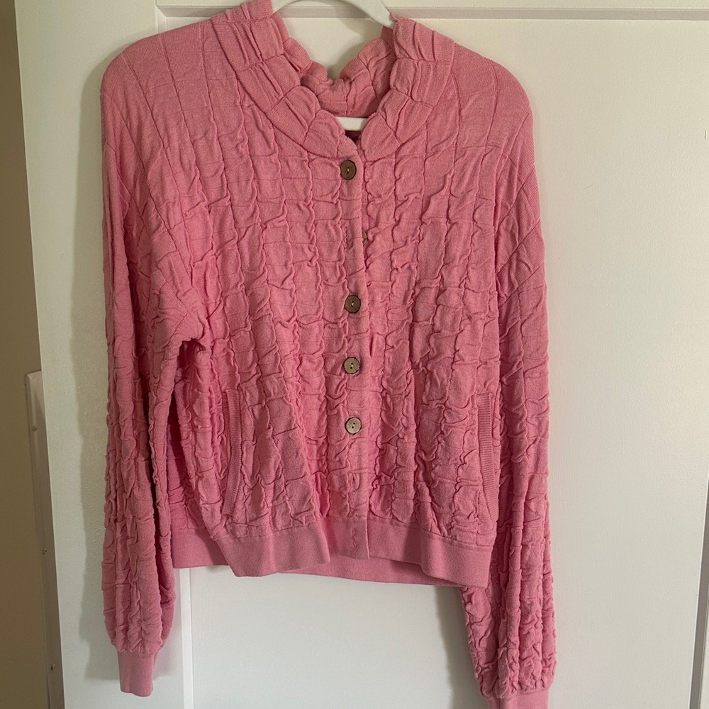 FP Beach Pink Button-Up Women's Sweater